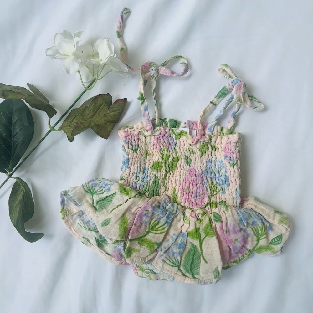 Angel Dear Floral Smocked Dress - Pink and Green